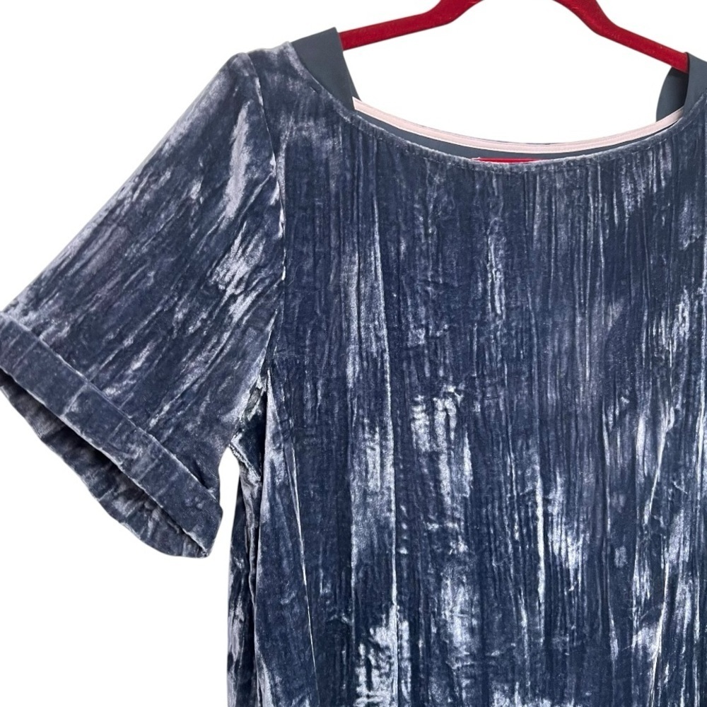 Anthropologie Floreat Blue Velvet Crinkle Short Sleeve Shift Dress Women Medium - Picture 7 of 11